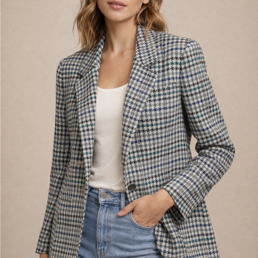 Women's Houndstooth Blazer - Green and Blue